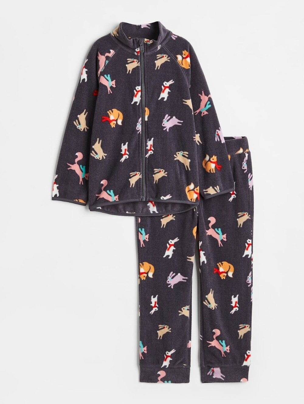 H&M Dark Gray Fleece Set with Colorful Animal Motifs - 6 - 7 Years
